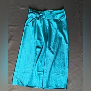 Blue silk skirt with slit